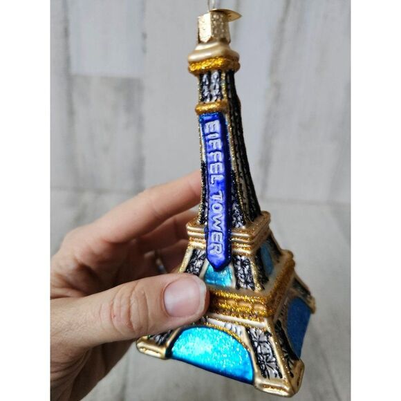Owc Old world Eiffel Tower AS IS building statue glass ornament Xmas as is tree - Picture 2 of 11